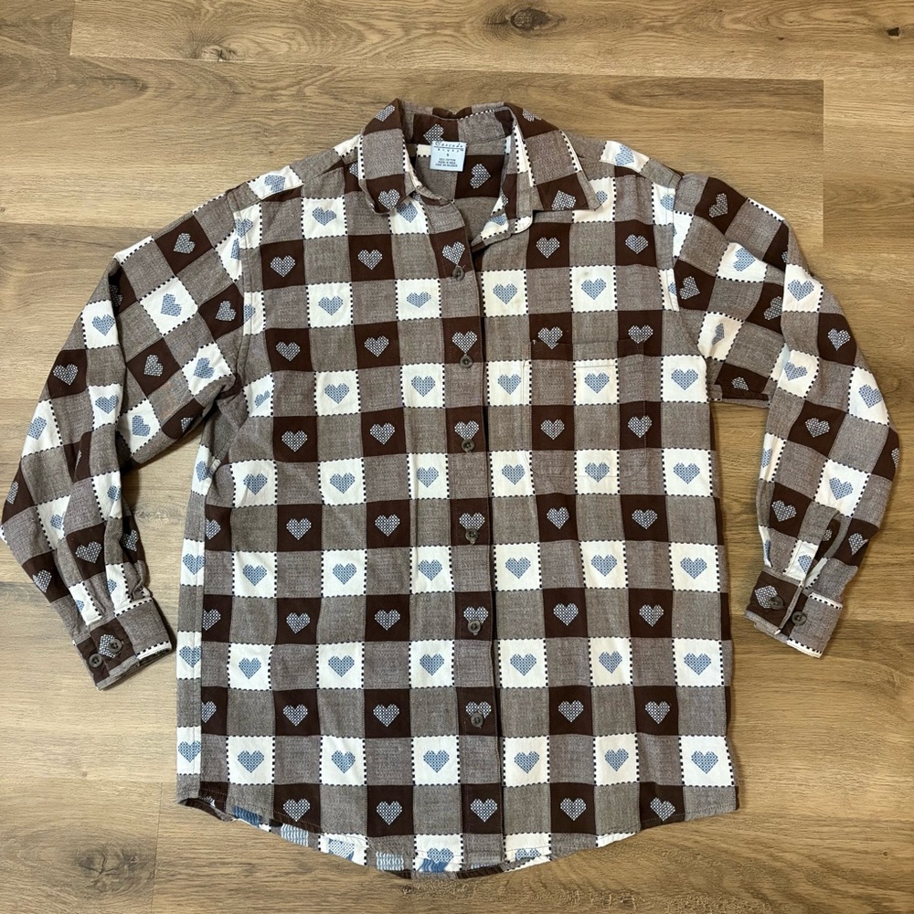Brown and White Heart Patterned Shirt